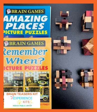 Items in the Brain Teasers Kit including 3D puzzles and puzzle books.