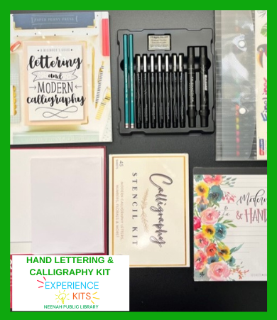 Items in the Hand Lettering & Calligraphy Kit including felt tipped pens & guides.