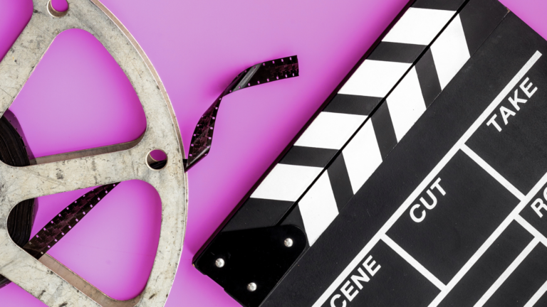 Movie reel and clapper board