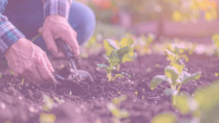 Gardener digging in the soil