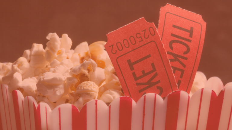 Popcorn and movie tickets representing Movie Talks program